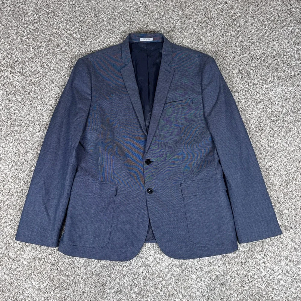 Express Photographer Blazer Mens 44 Regular Blue Fitted Cotton Two-Button Jacket